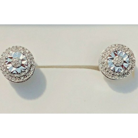 unbranded Jewelry - 925 Sterling Silver .10ct Geniune Diamond Miracle-Set Stud Earrings Roun…